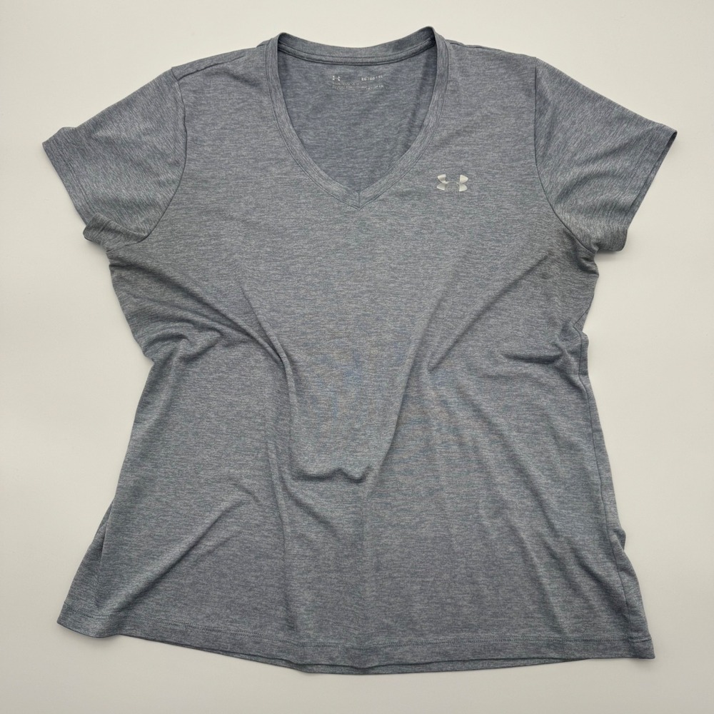 Under Armour HeatGear Womens XL Light Heathered Blue V-Neck Short Sleeve Shirt